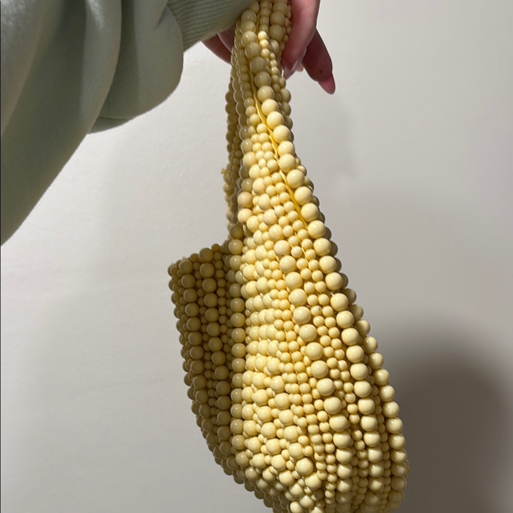 Viral Butter Yellow Beaded Handbag - Picture 4 of 5